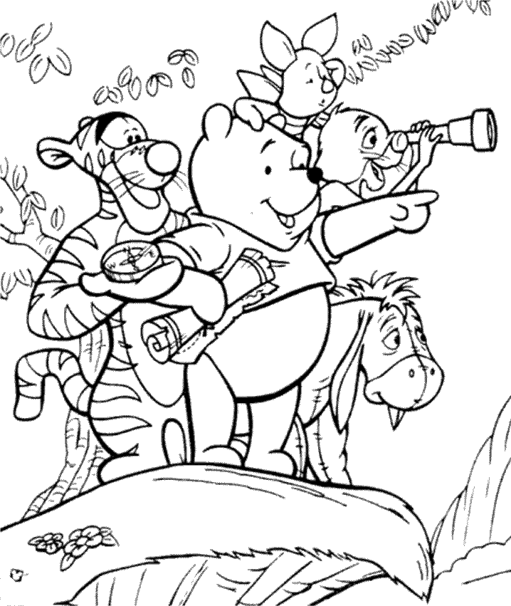 coloriage Winnie et ses amis jouent les explorateurs